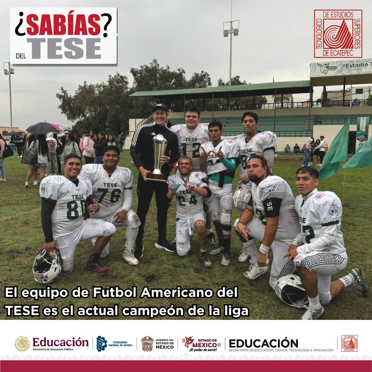 Sabías del TESE

Cuenta con un Equipo de Futbol Americano que se llama “ Aztecas TESE“
Apoya a tus compañeros y comenta qué te parece que el equipo que te representa sea campeón de la liga

#TESE #SabiasDelTESE