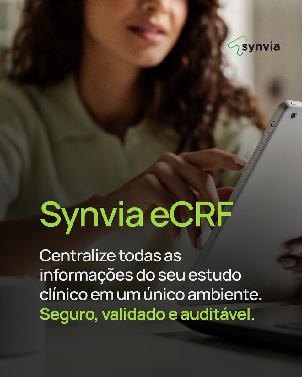 synviagroup's tweet photo. A gestão de dados em estudos clínicos mudou — e com ela, cresceram as exigências por precisão, rastreabilidade e conformidade.​
​
O Synvia eCRF substitui formulários em papel e planilhas por uma plataforma digital completa, que permite a gestão de todas as informações clínicas. https://t.co/2kNkkDnnaN