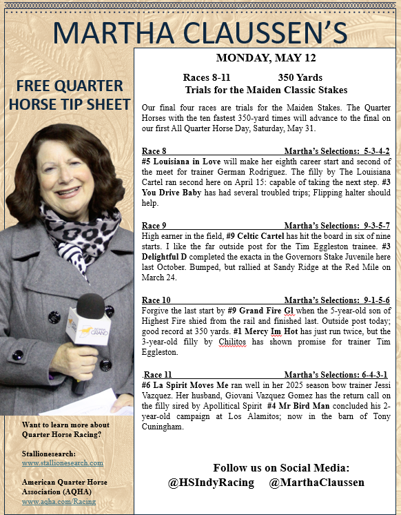 Tammy Knox (@hsindytammy) on Twitter photo Today's tipsheets from <a href="/HSIndyRacing/">Horseshoe Indianapolis Race Course</a> featuring <a href="/RacingRachelM/">Rachel McLaughlin</a> <a href="/MrBAnalyst/">Brian Arrigoni</a> and QH Trials with <a href="/MarthaClaussen/">Martha Claussen</a> First Post at 2:10PM ET #racelikeacaesar <a href="/IndianaTOBA/">ITOBA</a> <a href="/IndianaHBPA/">Indiana HBPA</a> <a href="/IndyTBAlliance/">IndianaThoroughbredAlliance</a> <a href="/INThoroughbred/">Indiana Thoroughbred Development Program</a> Today's tipsheets from <a href="/HSIndyRacing/">Horseshoe Indianapolis Race Course</a> featuring <a href="/RacingRachelM/">Rachel McLaughlin</a> <a href="/MrBAnalyst/">Brian Arrigoni</a> and QH Trials with <a href="/MarthaClaussen/">Martha Claussen</a> First Post at 2:10PM ET #racelikeacaesar <a href="/IndianaTOBA/">ITOBA</a> <a href="/IndianaHBPA/">Indiana HBPA</a> <a href="/IndyTBAlliance/">IndianaThoroughbredAlliance</a> <a href="/INThoroughbred/">Indiana Thoroughbred Development Program</a>