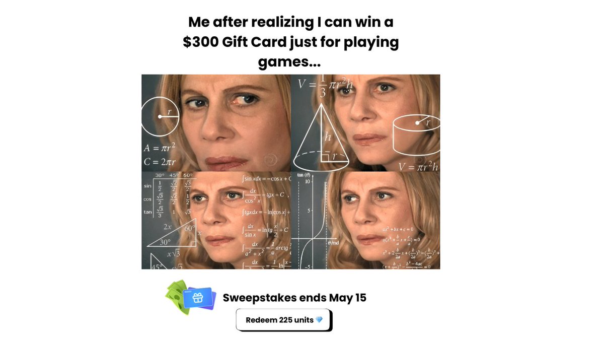 Reminder 🛎️ $300 gift cards could be yours! Redeem your units in-app before May 15 for a chance to win one of TEN prizes 🎁
 
💬 You have 10 seconds to spend $300… what’s the move? 👇

NO PURCHASE NECESSARY. Prizes: (10) $300 Gift Cards. FMV: $3,000.00 USD. Age of majority. US