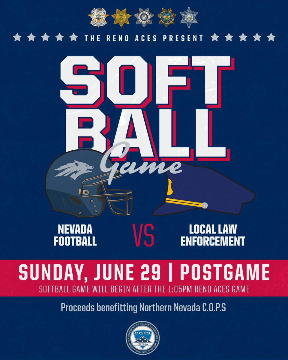 Reno Aces (@aces) on Twitter photo ๐ฅ IT'S BACK: Softball Showdown ๐ฅ
Come out to Greater Nevada Field on June 29 for the Aces game and stay postgame to watch Nevada Football take on local law enforcement in a softball showdown!
<a href="/NevadaFootball/">Nevada Football</a> <a href="/WashoeSheriff/">Washoe Sheriff</a> <a href="/RenoPolice/">Reno Police</a> <a href="/SparksPolice/">Sparks Police</a>
Purchase tickets โฌ๏ธ ๐ฅ IT'S BACK: Softball Showdown ๐ฅ
Come out to Greater Nevada Field on June 29 for the Aces game and stay postgame to watch Nevada Football take on local law enforcement in a softball showdown!
<a href="/NevadaFootball/">Nevada Football</a> <a href="/WashoeSheriff/">Washoe Sheriff</a> <a href="/RenoPolice/">Reno Police</a> <a href="/SparksPolice/">Sparks Police</a>
Purchase tickets โฌ๏ธ