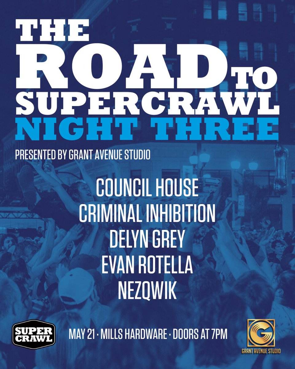 Round 3 of the Road To Supercrawl is coming to Mills Hardware on May 21st! Night Three features performances from Council House, Criminal Inhibition, Delvin Grey, Evan Rosella and Nezqwik. 

This event is free to attend with advance RSVP at millshardware.ca!
