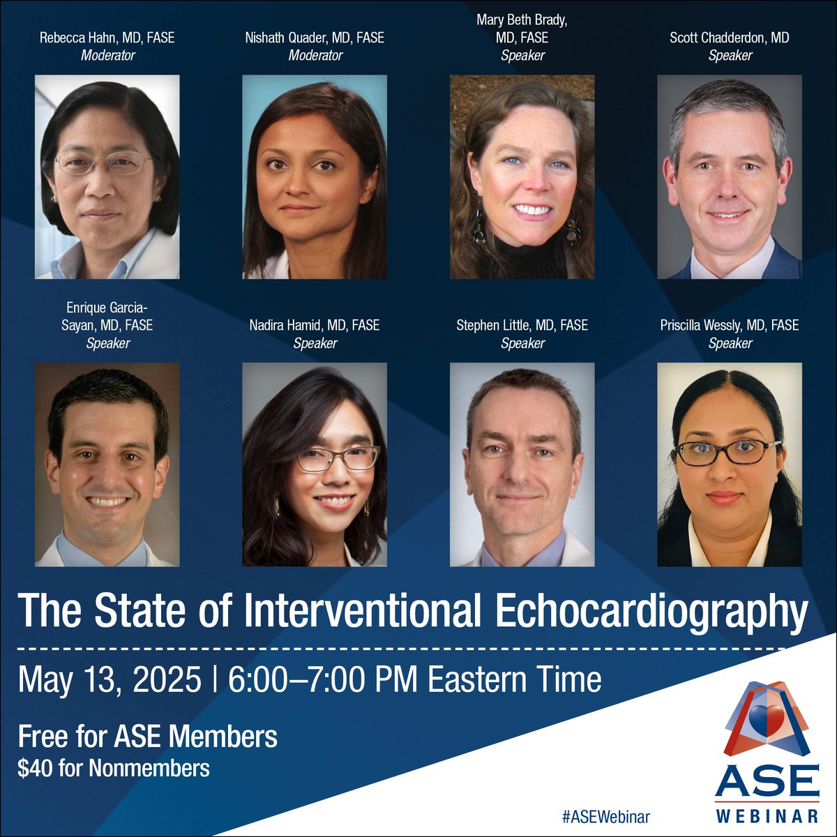 Join us this Tuesday from 6-7 PM ET for a FREE #ASEWebinar, featuring a panel discussion of current trends in interventional echocardiography!

During the webinar, our Interventional Echo #ASEGuideline will be reviewed &amp; presented. Sign up: bit.ly/3GsuAjR