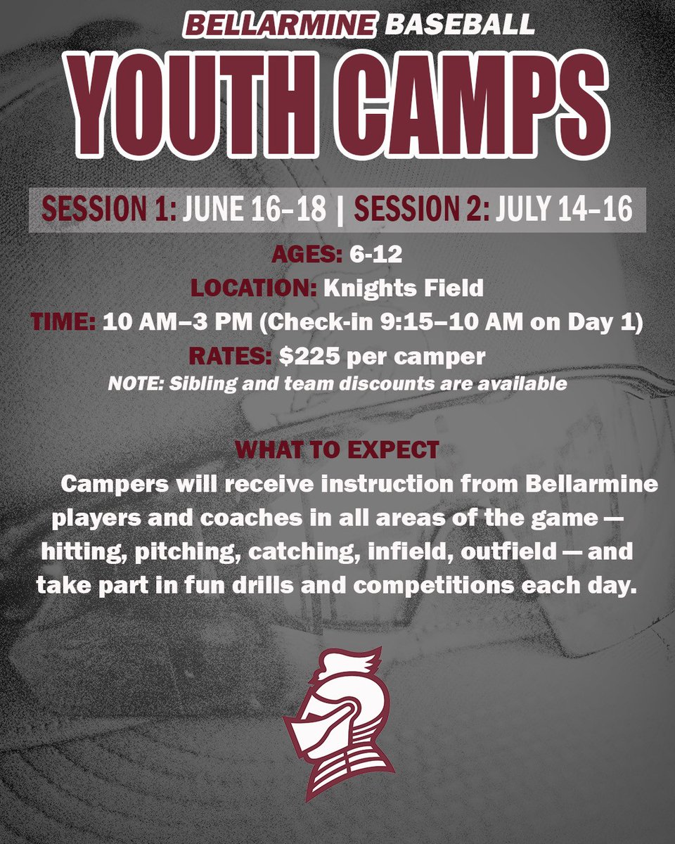 Summer is almost here! ⚾️
Join us at Bellarmine Baseball Youth Camp for three days of fun, fundamentals, and competition with Knights coaches and players!
For more details and to register: bellarminebaseball.totalcamps.com/shop/EVENT