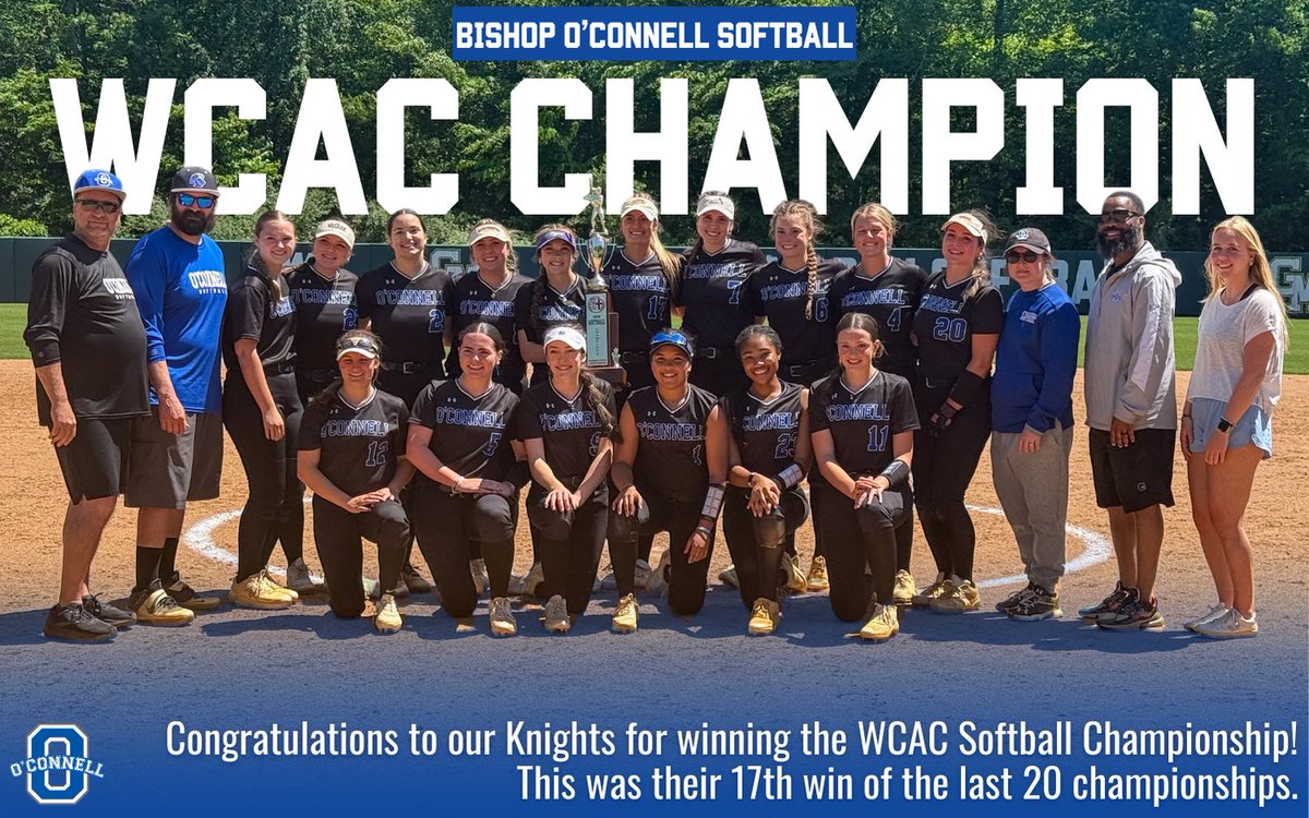 Bishop O'Connell Athletics (@djoathletics) on Twitter photo Congratulations to <a href="/DJOSoftball/">O’Connell Softball</a>, 2025 <a href="/WCACSports/">Washington Catholic Athletic Conference</a> Champs! 🥎 The Knights defeated St. Mary’s Ryken 6-3 on Saturday at George Mason University. This is their 17th win of the last 20 championships. Next up: The VISAA state softball tournament! #WeAreDJO Congratulations to <a href="/DJOSoftball/">O’Connell Softball</a>, 2025 <a href="/WCACSports/">Washington Catholic Athletic Conference</a> Champs! 🥎 The Knights defeated St. Mary’s Ryken 6-3 on Saturday at George Mason University. This is their 17th win of the last 20 championships. Next up: The VISAA state softball tournament! #WeAreDJO