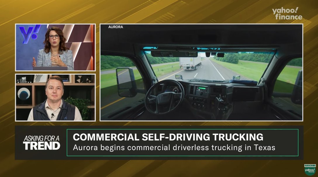 aurora_inno's tweet image. &quot;We have a multi-year lead on the trillion-dollar freight market, and we’re only going to accelerate from here.”

Our CEO Chris Urmson breaks down how we&apos;re scaling driverless freight and building a business to last. Watch here: youtu.be/wfw38BwdQC4?fe…

cc @YahooFinance $AUR