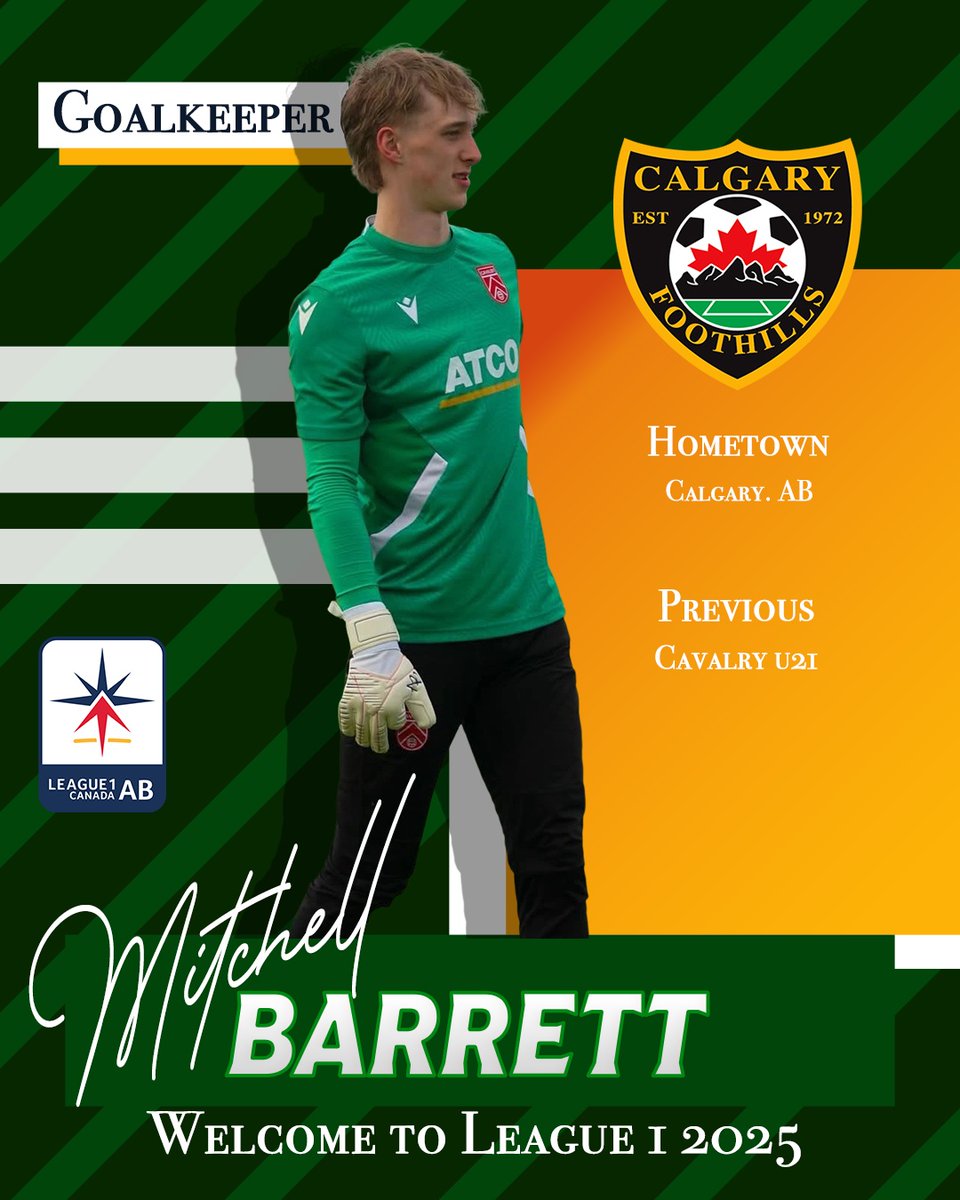 Welcome GK Mitchell Cameron Barrett! 

A Foothills player since age 10, Mitchell’s journey includes an AYSL title, Canada Summer Games bronze, and a dev contract with Cavalry FC at 16.

Proud to have him on our League1 Alberta roster!

#FoothillsFC #YYCSoccer #League1Alberta