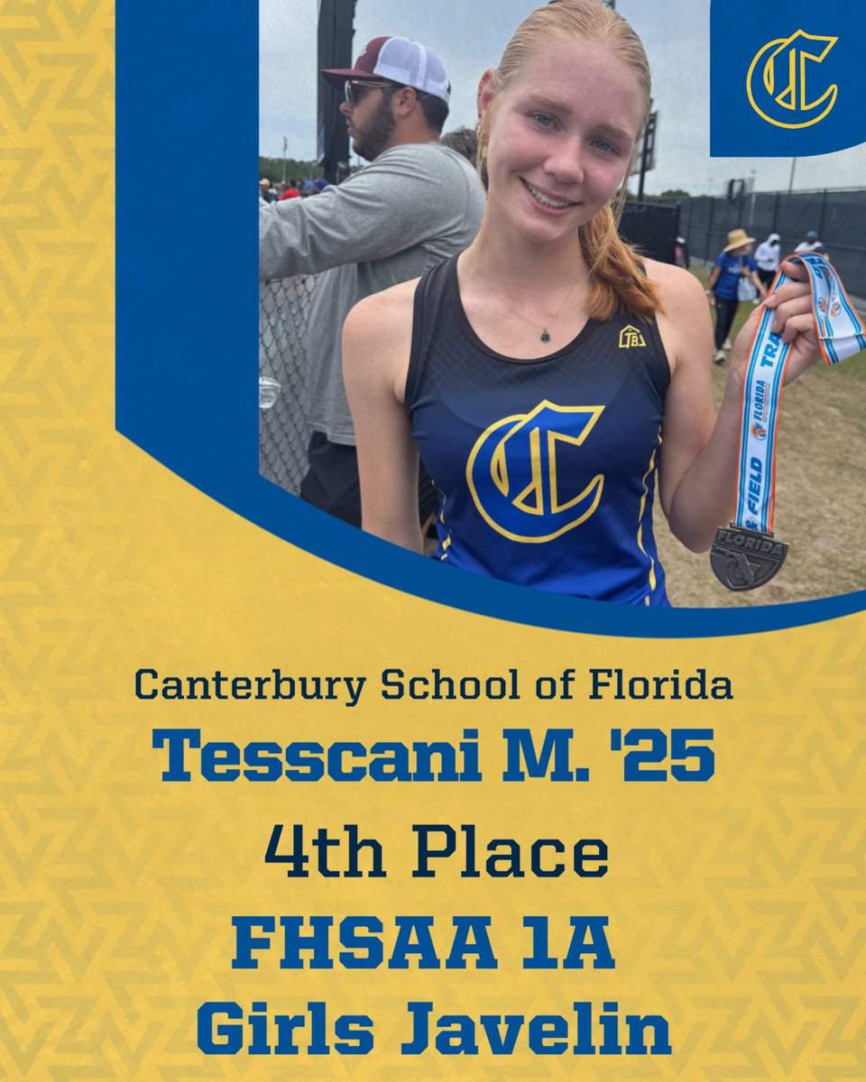 Congratulations Tesscani M. for coming in 4th place in 1A Girl’s Javelin at the FHSAA State Track Championships!