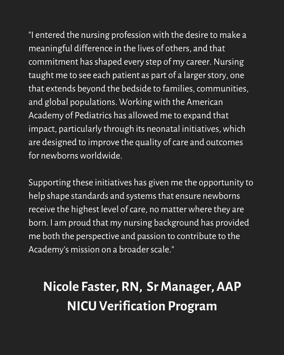 AAP Global Health (@aapglobalhealth) on Twitter photo This #InternationalNursesDay we're proud to spotlight team member Nicole Faster for her career in nursing & contribution to <a href="/AmerAcadPeds/">American Academy of Pediatrics</a> initiatives to ensure newborns receive the highest quality care.
Thank you Nicole—and nurses everywhere—for your compassion & commitment! This #InternationalNursesDay we're proud to spotlight team member Nicole Faster for her career in nursing & contribution to <a href="/AmerAcadPeds/">American Academy of Pediatrics</a> initiatives to ensure newborns receive the highest quality care.
Thank you Nicole—and nurses everywhere—for your compassion & commitment!