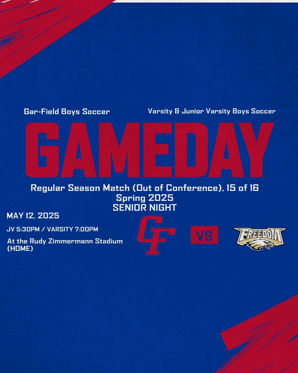 SENIOR NIGHT! Come out &amp; support your Seniors &amp; Red Wolves as we take on Freedom High School in a conference matchup. JV will kick off first at 5:30PM &amp; followed by Varsity at 7:00PM. Senior Night Ceremony will occur right after the JV game ends at 6:30PM. 

Let's go boys!