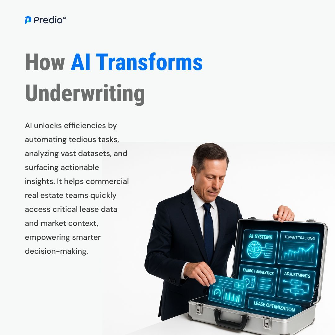 PredioAI's tweet image. Unlock the future of underwriting with AI. 🚀 From automating lease abstraction 📑 to empowering smarter investment decisions 💡, see how PredioAI helps commercial real estate teams make data-driven, confident choices. 💬 #CRE #AI #PredioAI