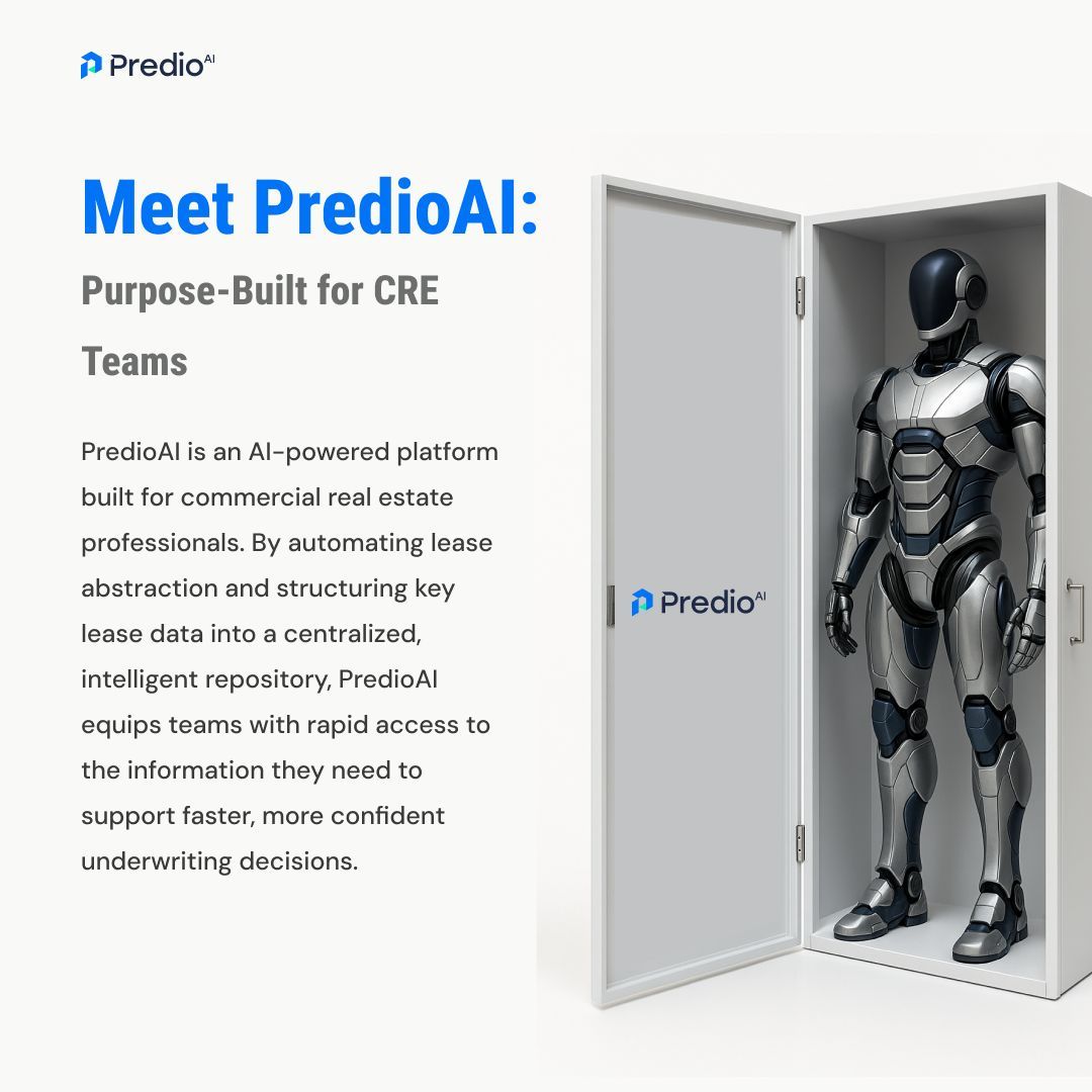 PredioAI's tweet image. Unlock the future of underwriting with AI. 🚀 From automating lease abstraction 📑 to empowering smarter investment decisions 💡, see how PredioAI helps commercial real estate teams make data-driven, confident choices. 💬 #CRE #AI #PredioAI