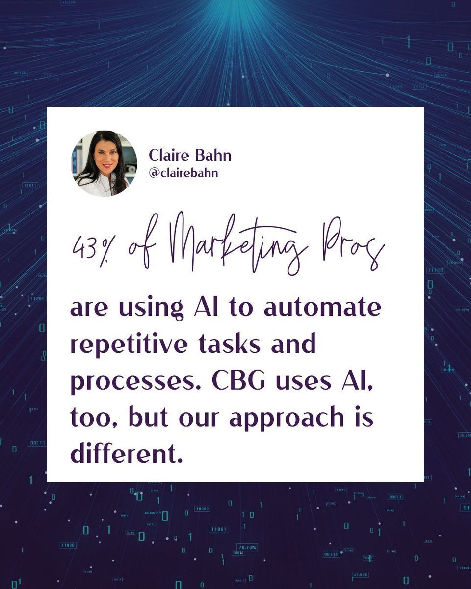 Let's get one thing clear: AI isn't a content strategy. It's just a tool. 🛠️At Claire Bahn Group, we've worked hard to build a hybrid strategy that blends technology with human expertise &amp; it works. Reach out to learn how it could work for you, too. #AI #DigitalMarketing