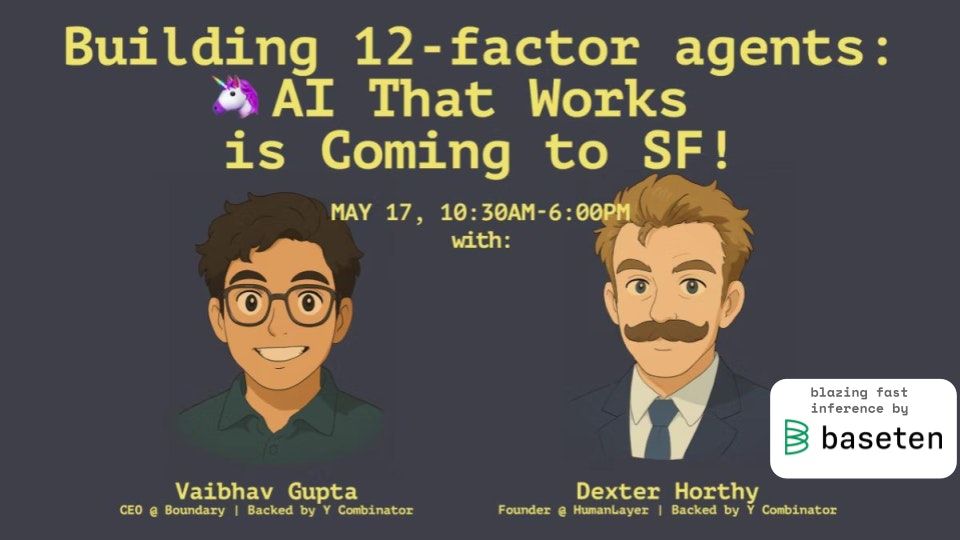 jheitzeb's tweet image. We’re back in SF for a full-day AI agent engineering bootcamp

🦄 May 17 | 9AM–6PM

→ 12-factor agent framework
→ Live coding + hackathon
→ Advanced prompt workflows
→ Baseten infra + free credits

Still room 👉 buff.ly/Z2D63le

#AITinkerers #AIEngineering #LLMInfra…