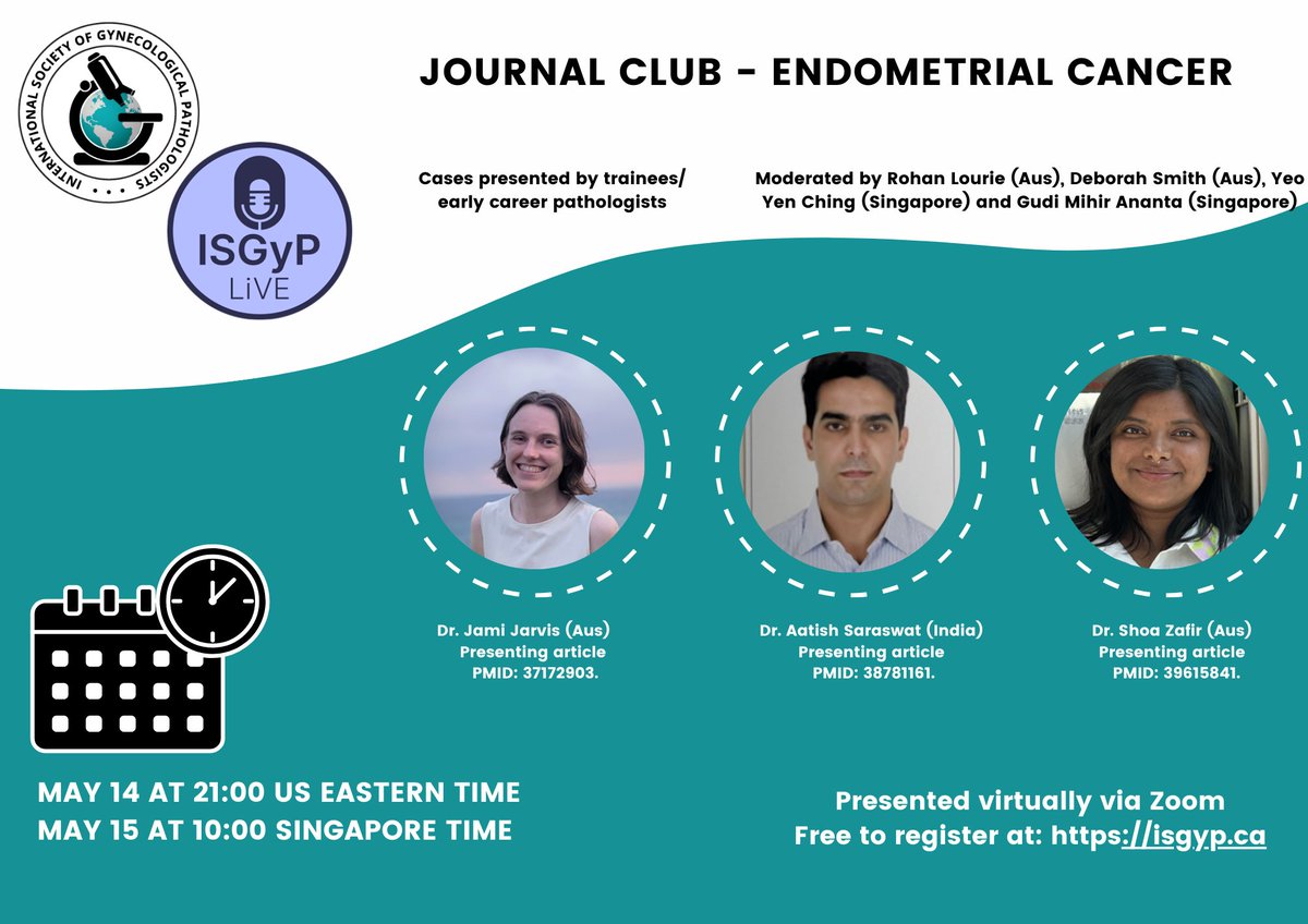 International Society of Gynecologic Pathologists (@isgynp) on Twitter photo Please join <a href="/ISGynP/">International Society of Gynecologic Pathologists</a> for our monthly gynecologic pathology journal club! May 14 at 21:00 US ET, May 15 at 10:00 Singapore Time. This month's topic is Endometrial Cancer. Register @ ISGyP.ca #PathTwitter #GynPath #GynaePath Please join <a href="/ISGynP/">International Society of Gynecologic Pathologists</a> for our monthly gynecologic pathology journal club! May 14 at 21:00 US ET, May 15 at 10:00 Singapore Time. This month's topic is Endometrial Cancer. Register @ ISGyP.ca #PathTwitter #GynPath #GynaePath