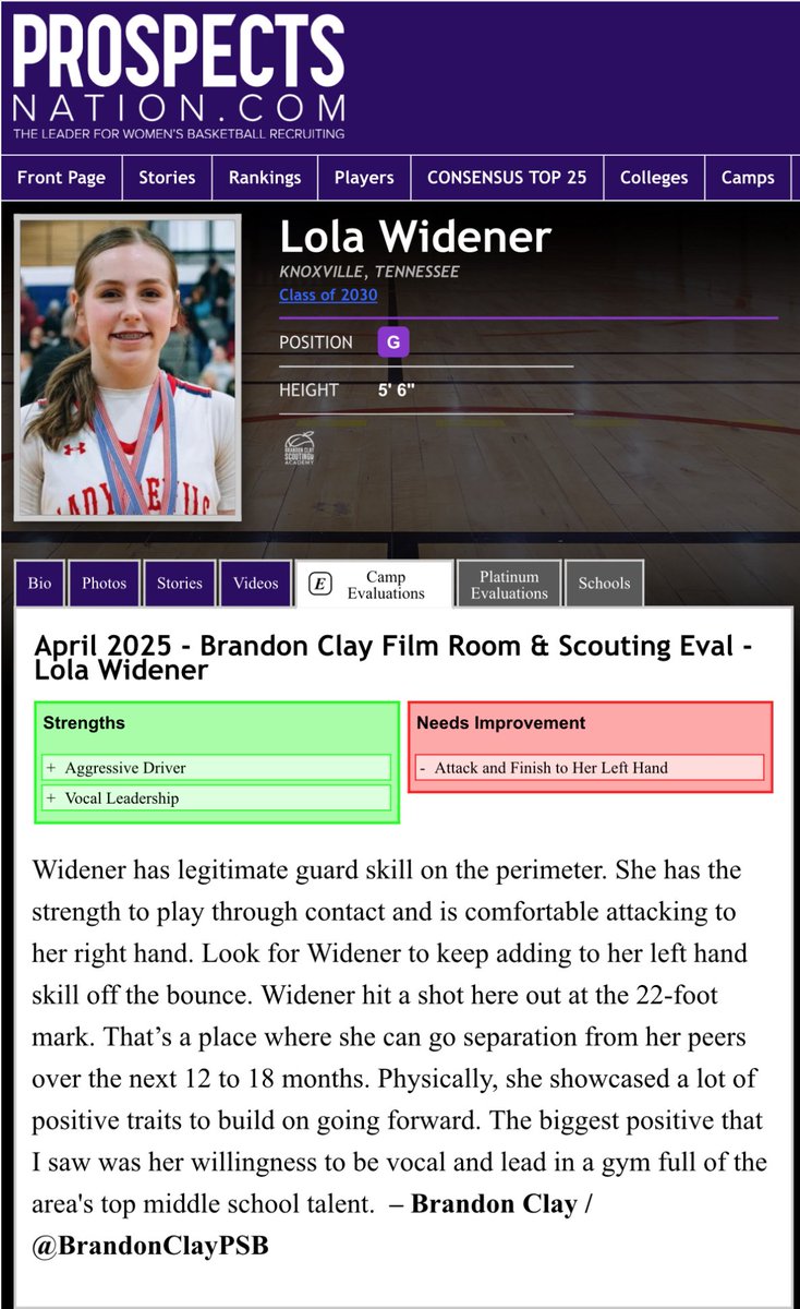 B r a n d o n C l a y (@brandonclaypsb) on Twitter photo Brandon Clay 🎥 Film Room Evals | Powered x <a href="/bclayscouting/">Brandon Clay Scouting</a>
“The Best Evals & Marketing in 🏀.”
New Eval 🚨
Lola Widener made an impression during the <a href="/XavierSoHoops/">Xavier Johnson</a> Showcase.
She’s one I look forward to following up on in August.
Who’s Next
<a href="/brayleeb24/">Braylee Bolton</a>
<a href="/SloaneColter/">Sloane Colter</a> Brandon Clay 🎥 Film Room Evals | Powered x <a href="/bclayscouting/">Brandon Clay Scouting</a>
“The Best Evals & Marketing in 🏀.”
New Eval 🚨
Lola Widener made an impression during the <a href="/XavierSoHoops/">Xavier Johnson</a> Showcase.
She’s one I look forward to following up on in August.
Who’s Next
<a href="/brayleeb24/">Braylee Bolton</a>
<a href="/SloaneColter/">Sloane Colter</a>