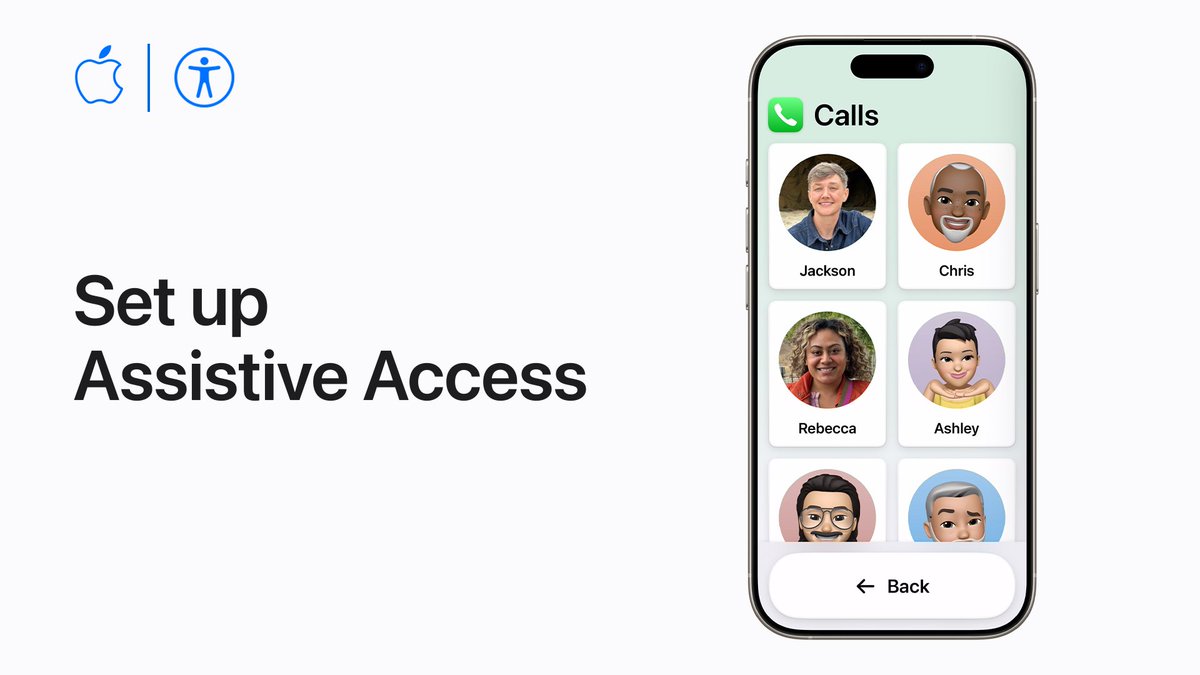 Turn on Assistive Access for a distinctive iOS or iPadOS experience with more focused features and a simplified user interface. #AppleAccessibility 

Watch our video on YouTube to learn more: apple.co/3Fbp2K3