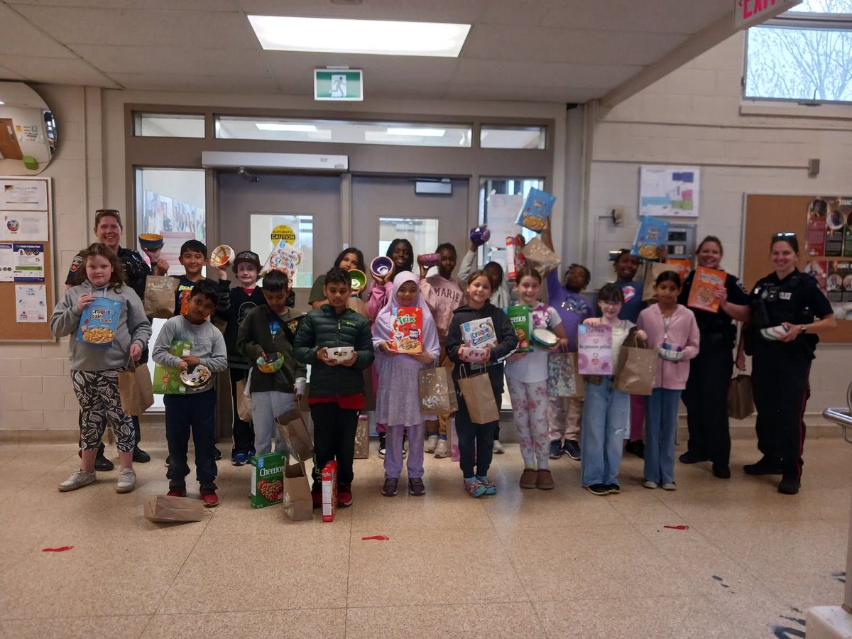 CE Division School Liaison Officers presented Coronation PS students with their creative Crock A Doodle bowls and a box of cereal to enjoy breakfast! Thank you ProAction Cops &amp; Kids for funding this police/youth engagement!
