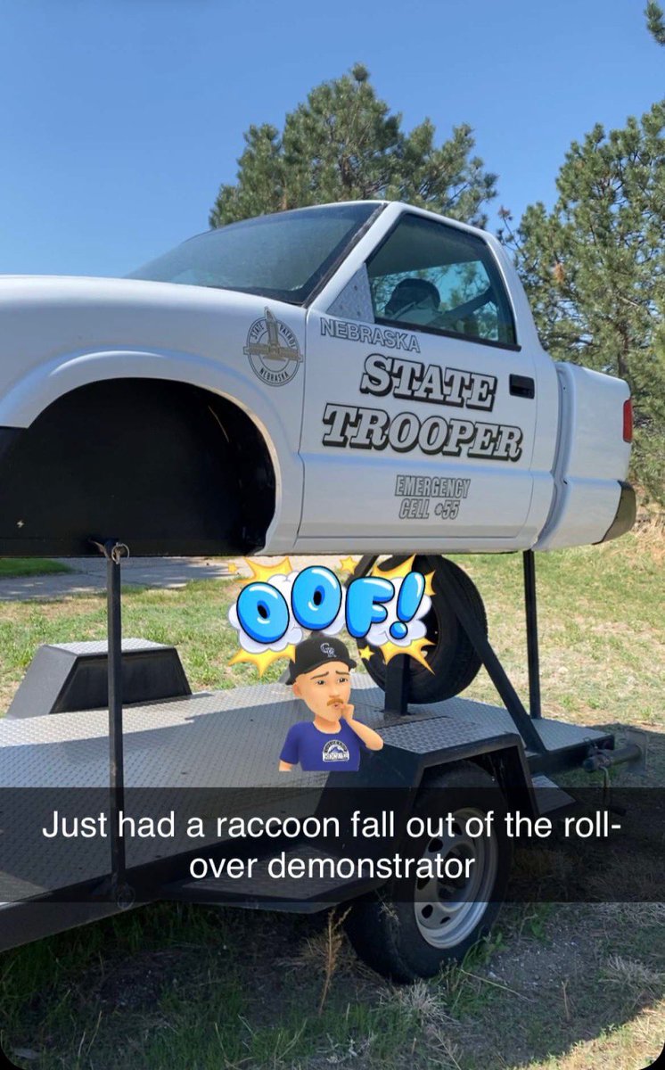 You never know what a bright, sunshiny, Monday morning will bring in #WesternNebraska.   As I was hooking up the roll- over demonstrator, a furry, not so friendly, raccoon was less than happy to find out I was moving his newfound home. We were both just a little surprised.