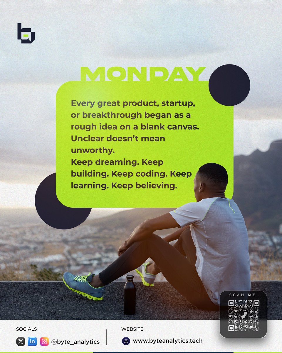 ByteAnalytics_'s tweet image. Every billion-dollar idea once sounded fuzzy.

✨ Clarity comes through action.
This week:
→ Keep ideating
→ Keep building
→ Keep coding
→ Keep learning
→ Keep believing
Your breakthrough starts with belief.
#BuildInPublic #TechMotivation #ByteAnalytics
#StartupLife