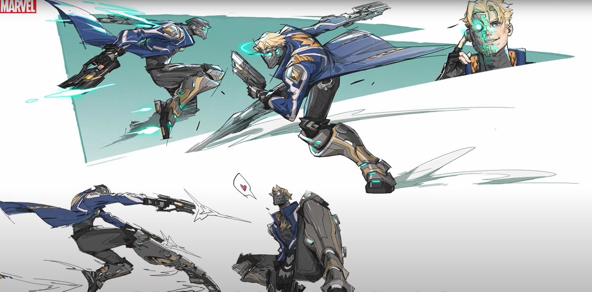 Early concept art of Rocket Raccoon, Winter Soldier, Namor, and Starlord