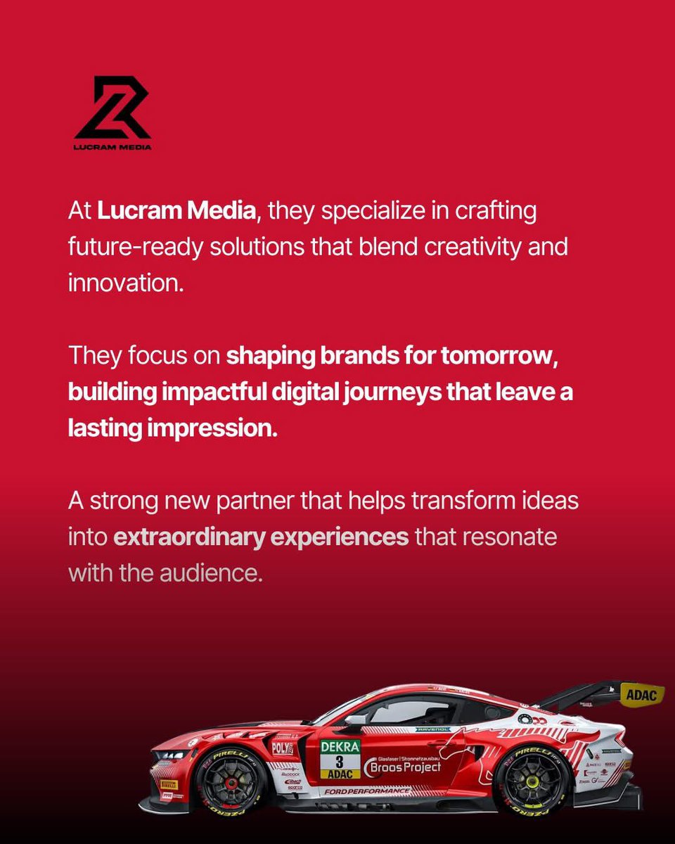 🚀 Proud to welcome Lucram Media as a new cooperation partner for the 2025 season! 🤝🎥

What connects us?
Creativity, speed, and a mindset that never stands still. 💡⚡️

Lucram Media is a young and forward-thinking agency that turns ideas into experiences – blending innovation.