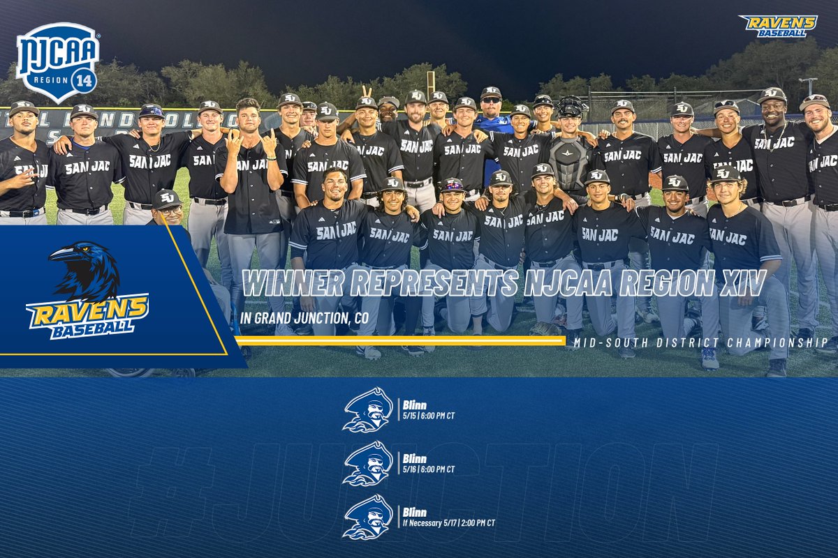 San Jacinto College Baseball (@sjraven_bb) on Twitter photo The days and times are confirmed. <a href="/BlinnBaseball/">Blinn College baseball</a> will host your Ravens Thursday-Saturday with everything on the line, #Junction.
Catch it all live on @tsbnsports.com The days and times are confirmed. <a href="/BlinnBaseball/">Blinn College baseball</a> will host your Ravens Thursday-Saturday with everything on the line, #Junction.
Catch it all live on @tsbnsports.com