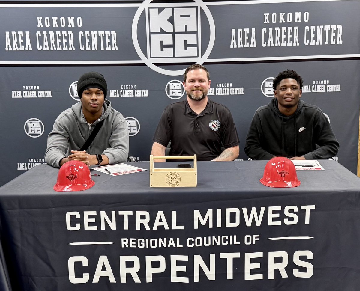 Congratulations to seniors Caleb Davis and Ja’Keyvion Love from the Construction Program. They signed their letter of intent today to do their 4 Year Apprenticeship with Central Midwest Carpenters after graduation.