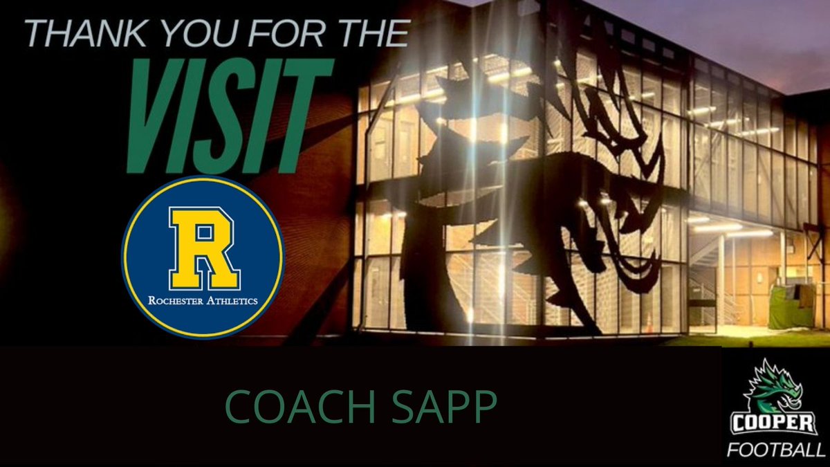 John Cooper Dragon Football (@jcs_football) on Twitter photo Thank you to <a href="/CoachSapp14/">Chris Sapp</a> from Rochester Football for stopping by and checking out our guys โ appreciate you making the trip! ๐ #JCSFootball Thank you to <a href="/CoachSapp14/">Chris Sapp</a> from Rochester Football for stopping by and checking out our guys โ appreciate you making the trip! ๐ #JCSFootball