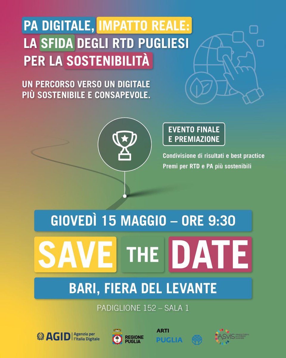 Per partecipare all’incontro del 15 maggio è necessario iscriversi per prenotare un posto nella Sala 1 presso il Padiglione 152 della Fiera Del Levante.
 
Approfondisci qui: rpu.gl/axmsw
