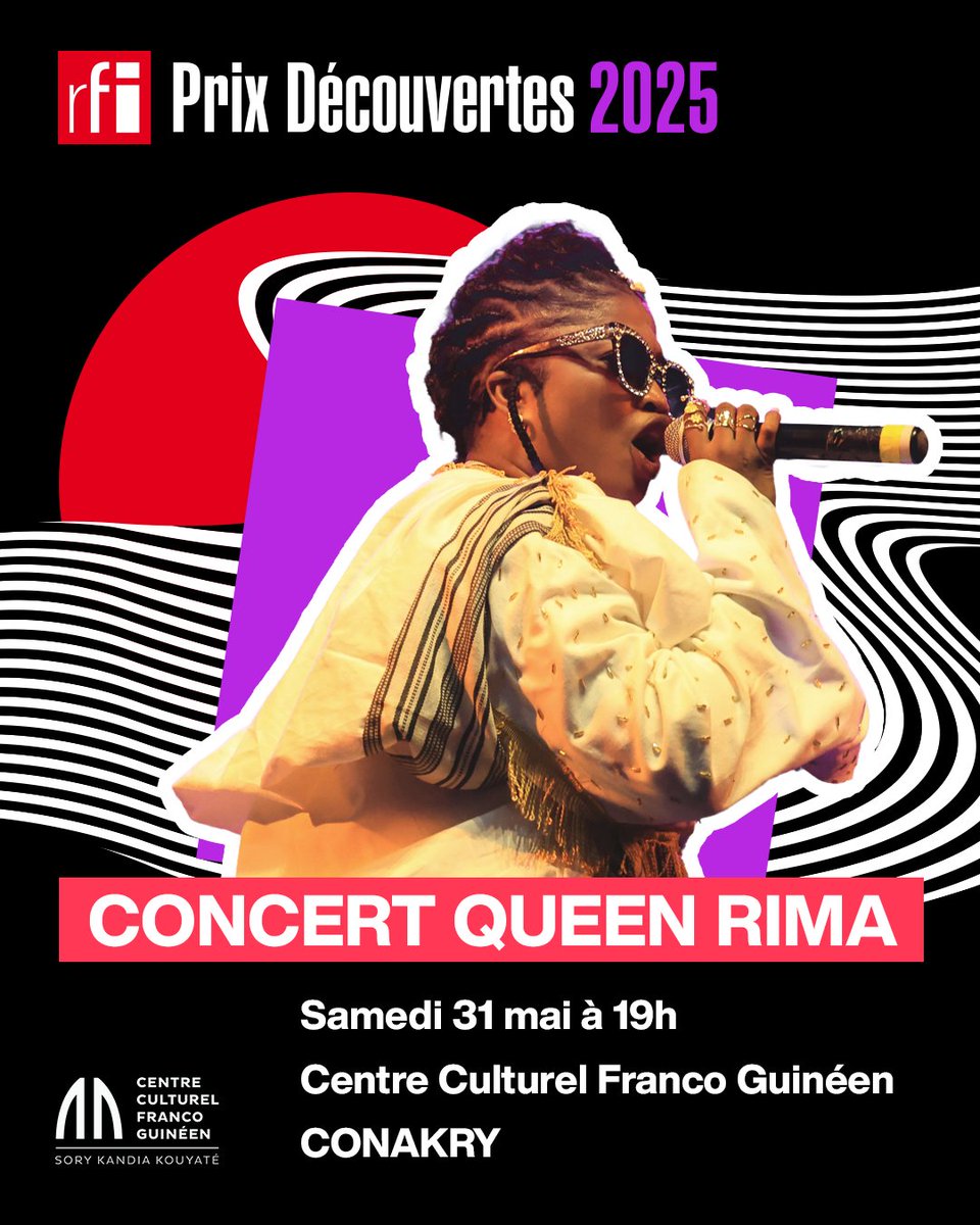 Prix Découvertes – RFI (@prixdecouvertes) on Twitter photo 🔥La talentueuse <a href="/Queenrimaoff/">QUEEN RIMA</a>, lauréate du Prix Découvertes 2025, en concert à Conakry! 💥
📅 Samedi 31 mai 2025 à 19h00
📍 Centre Culturel Franco-Guinéen, Conakry🔥
#QueenRima #ConcertConakry #PrixDecouvertes 🔥La talentueuse <a href="/Queenrimaoff/">QUEEN RIMA</a>, lauréate du Prix Découvertes 2025, en concert à Conakry! 💥
📅 Samedi 31 mai 2025 à 19h00
📍 Centre Culturel Franco-Guinéen, Conakry🔥
#QueenRima #ConcertConakry #PrixDecouvertes