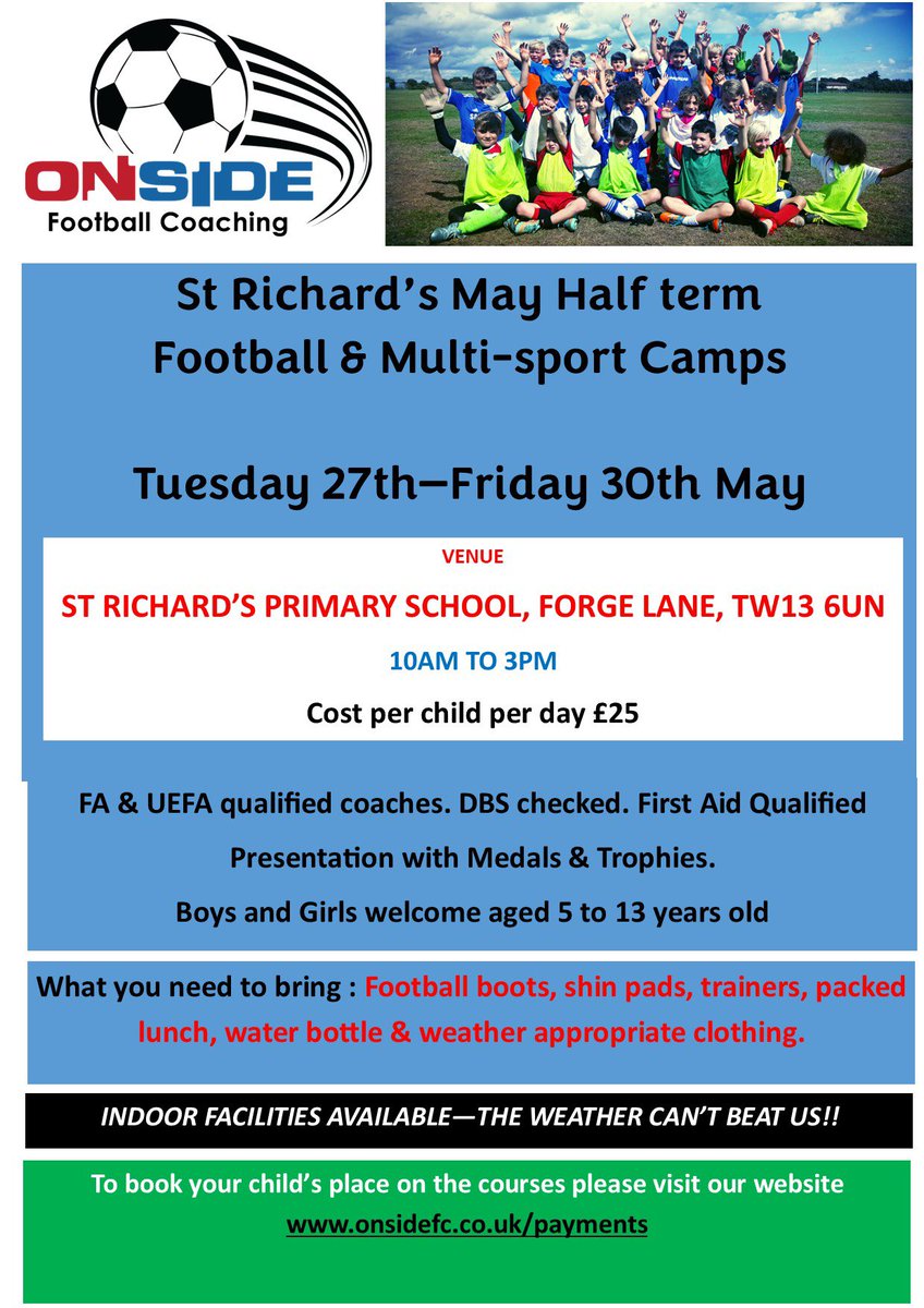 onsidefc's tweet image. They seem to be coming around quicker then ever ! Out May half term camp is ON ! Book now to avoid disappointment ⚽️⚽️
onsidefc.co.uk/payments/st-ri…