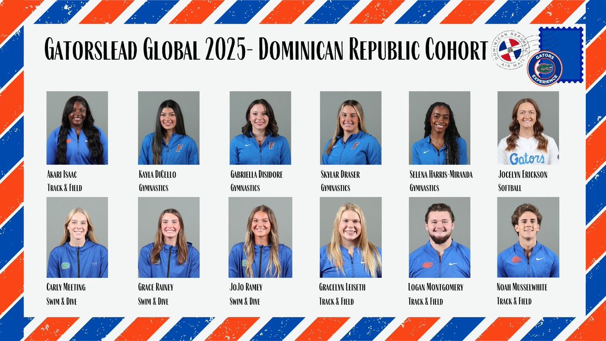 Excited to announce the cohort of student-athletes participating in the 2025 GatorsLead Global journey to the Dominican Republic! ✈️🇩🇴 #GatorsLead