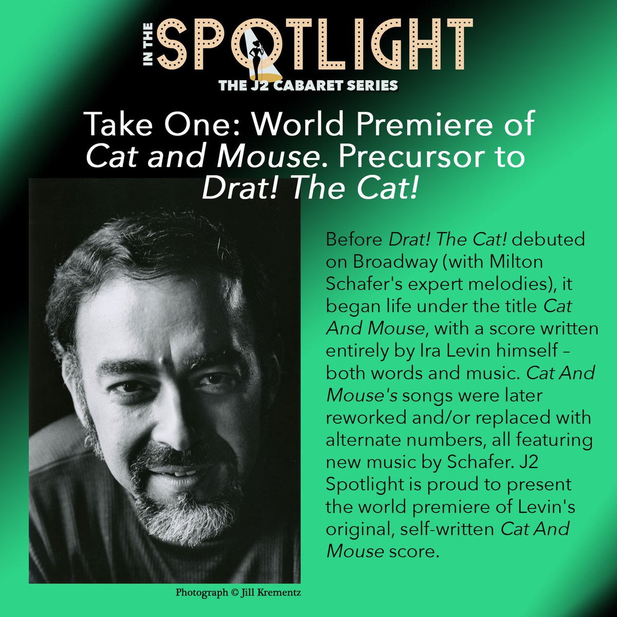 🌟 Tomorrow is our final In The Spotlight: The J2 Cabaret Series of the season! Meet the cast of Take One: World Premiere of Cat and Mouse. Precursor to Drat! The Cat! on May 13th at 7:30pm at AMT Theater! 🌟

Tickets: onthestage.tickets/show/the-j2-sp…