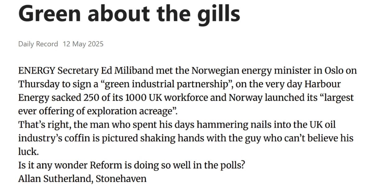 My Milliband/Norway letter is in the Record, Courier and Express today