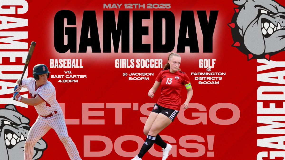 Three sports going today.  Baseball will be at home vs East Carter game time 4:30pm.  Girls soccer will be on the road against Jackson match starting at 5:00pm.  The golf team will start districts today at Farmington beginning at 9:00am.  Good luck dogs!