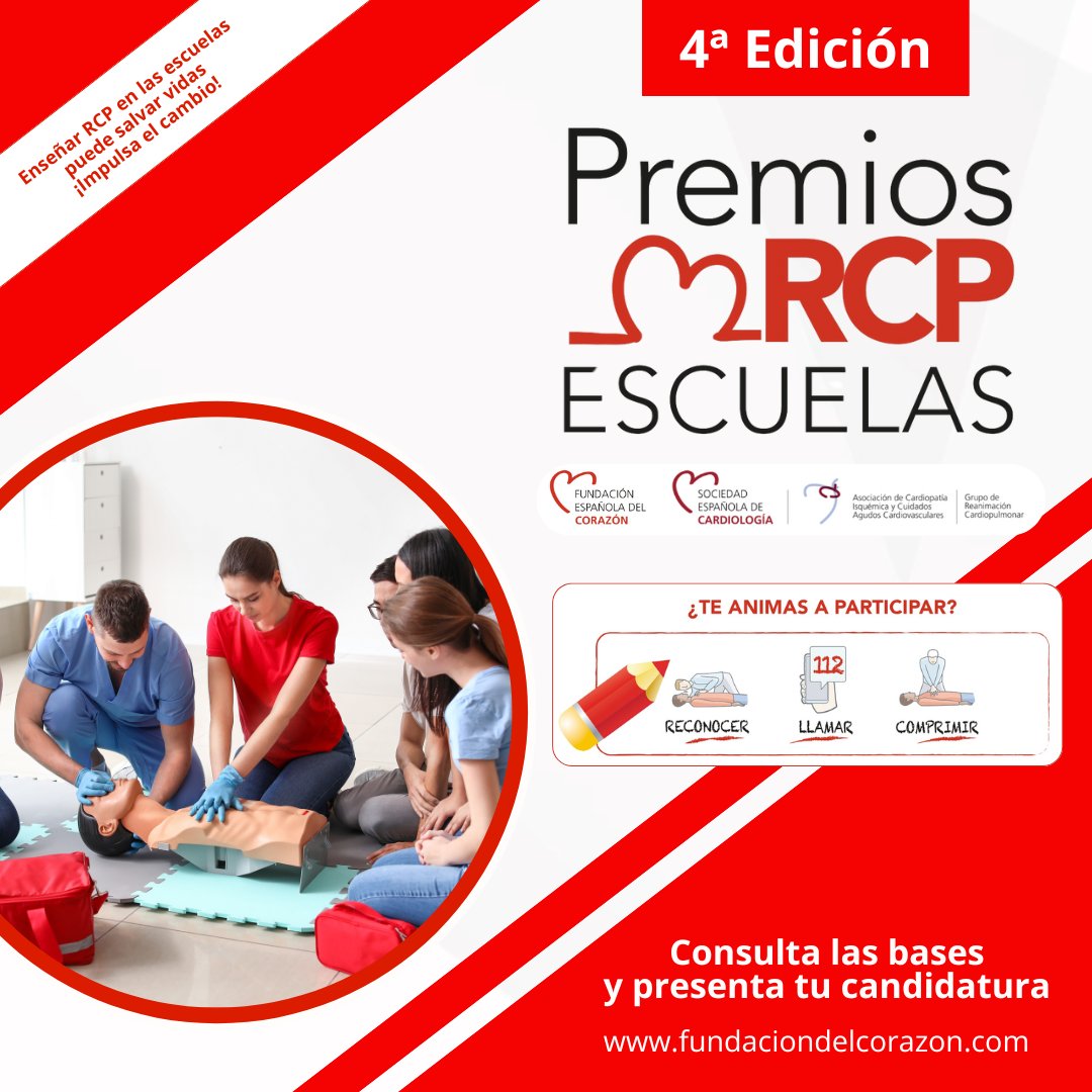 🏫 ¡Ya está en marcha la 4.ª edición de los Premios RCP Escuelas 2025!

Premiamos a los colegios que apuestan por enseñar reanimación cardiopulmonar (RCP) desde las aulas.

🎯 Buscamos centros con ideas creativas, proyectos sólidos, participación masiva o formación entre alumnos.