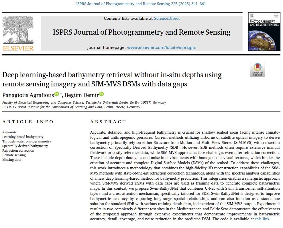 🌊🌍🛰️✨Excited to share our new paper, “Deep learning-based #bathymetry retrieval without in-situ depths using remote sensing imagery and #SfM-#MVS DSMs with data gaps,” in ISPRS Journal of #Photogrammetry &amp; #Remote #Sensing! 

📄 Paper: lnkd.in/eAuw4c47