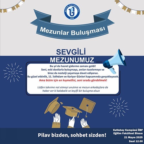 BARÜ Organik Tarim (@organikbmyo) on Twitter photo Mezunlar Buluşması 2025
Sevgili mezunumuz 21 Mayıs 2025 günü saat 12:00 da Kutlubey kampüsünde gerçekleştirilecek olan mezunlar buluşmasında sizleri de görmekten mutluluk duyarız.
<a href="/bartin_myo/">Bartın Üniversitesi Bartın Meslek Yüksekokulu</a> Mezunlar Buluşması 2025
Sevgili mezunumuz 21 Mayıs 2025 günü saat 12:00 da Kutlubey kampüsünde gerçekleştirilecek olan mezunlar buluşmasında sizleri de görmekten mutluluk duyarız.
<a href="/bartin_myo/">Bartın Üniversitesi Bartın Meslek Yüksekokulu</a>
