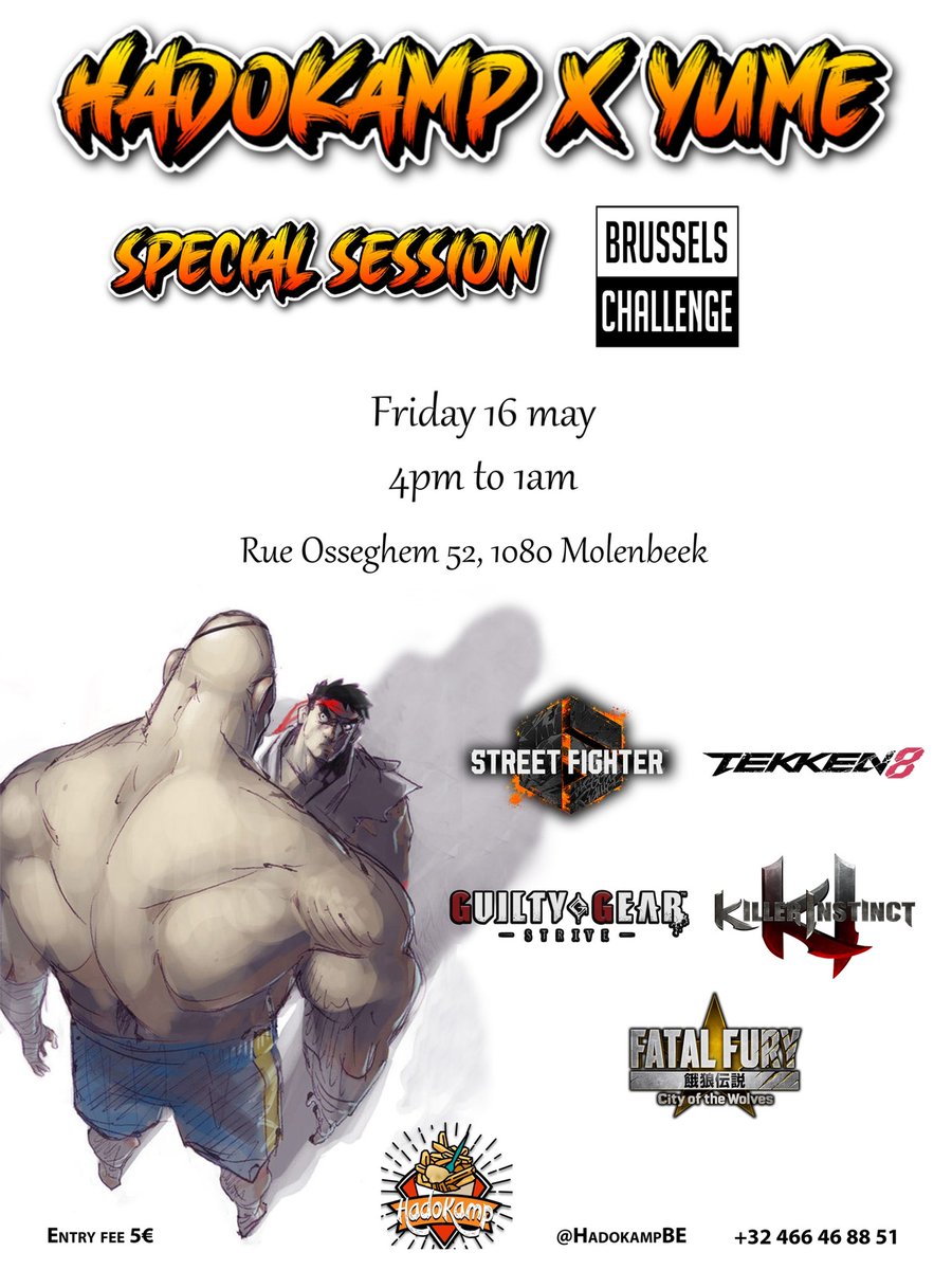Hadokamp Tournament (HOT) (@hadokampbe) on Twitter photo ‼️‼️‼️Session en vue
À l’occasion du <a href="/BX_challenge/">Brussels Challenge</a>, la team du Hadokamp vous propose une petite session dans ses locaux ce vendredi 16 mais de 16h à 01h!
Prix d’entrée : 5€ (free si tu ramènes un setup 🤓)
Les infos sont sur l’affiche, n’hésitez pas à DM en cas de besoins! ‼️‼️‼️Session en vue
À l’occasion du <a href="/BX_challenge/">Brussels Challenge</a>, la team du Hadokamp vous propose une petite session dans ses locaux ce vendredi 16 mais de 16h à 01h!
Prix d’entrée : 5€ (free si tu ramènes un setup 🤓)
Les infos sont sur l’affiche, n’hésitez pas à DM en cas de besoins!