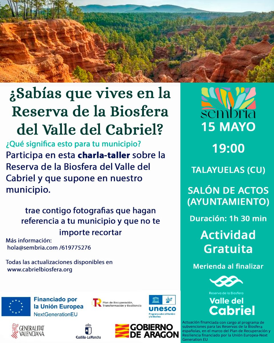 𝐇𝐚𝐛𝐢𝐭𝐚𝐧𝐭𝐞𝐬 𝐝𝐞 𝐋𝐚𝐧𝐝𝐞𝐭𝐞, 𝐌𝐢𝐫𝐚, 𝐂𝐚ñ𝐞𝐭𝐞 𝐲 𝐓𝐚𝐥𝐚𝐲𝐮𝐞𝐥𝐚𝐬... ⁣
🌿¿Sabéis que vivís en una Reserva de la Biosfera? 
Ven a las charlas de <a href="/Sembria_Hub/">Sembria</a> y descubre qué significa esto. La actividad es gratuita y hay merienda al terminar🍪Anímate!