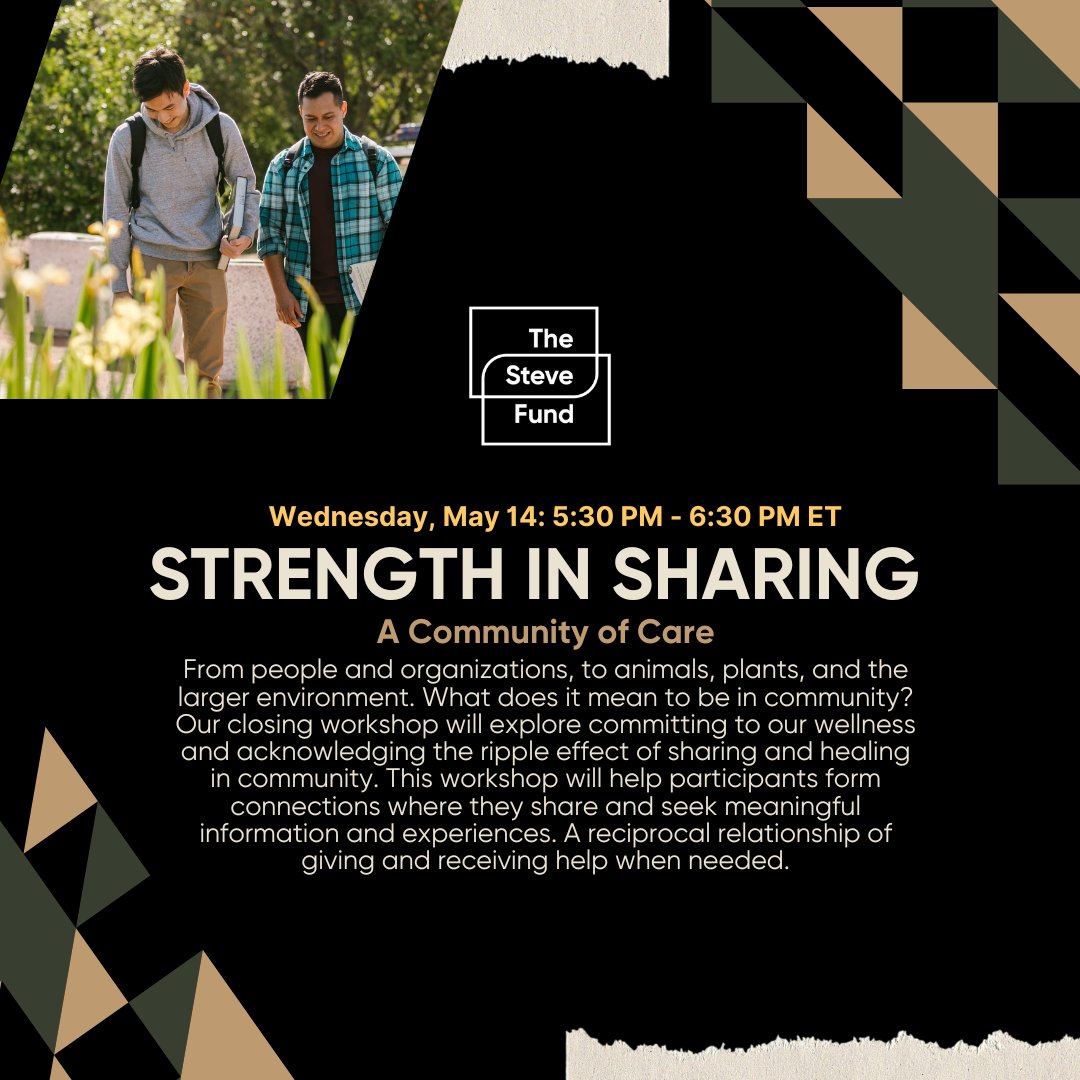 Join us 5/14 for the closing workshop of Strength in Sharing, led by David Rivera. This workshop will explore how healing and support ripple through every connection we make. Build safe, meaningful relationships that nourish wellness.

🔗 Register now: bit.ly/3GL6y3C