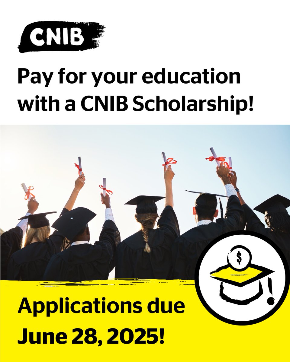 It’s not just about grades. Our scholarships are awarded based on a wide range of factors, including financial need, where you live, community involvement, your ambitions, achievements, and goals. 

Submit your application by June 28, 2025! cnib.ca/scholarships