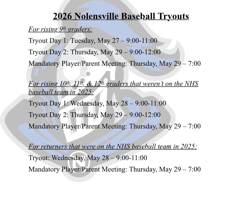 2026 baseball try out information below.