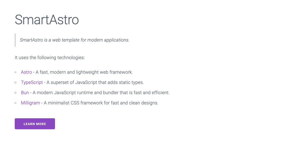 SmartAstro is a template for building lightweight and modern websites. It is based on the Astro framework with Bun, Vite and Milligram CSS. 
#code #typescript

github.com/guildenstern70…
