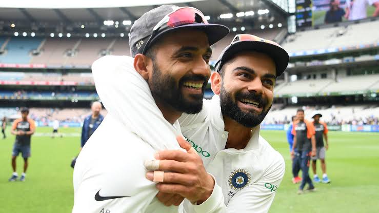 malay_chasta's tweet photo. Two pillars of Indian cricket,two styles,one heart.Virat Kohli  fierce,passionate,relentless. Ajinkya Rahane –calm composed,dependable.Watching you both grace the field has been the highlight . Legends may retire,but their legacy plays on forever #ThankYouVirat https://t.co/lHcn0jlB6A