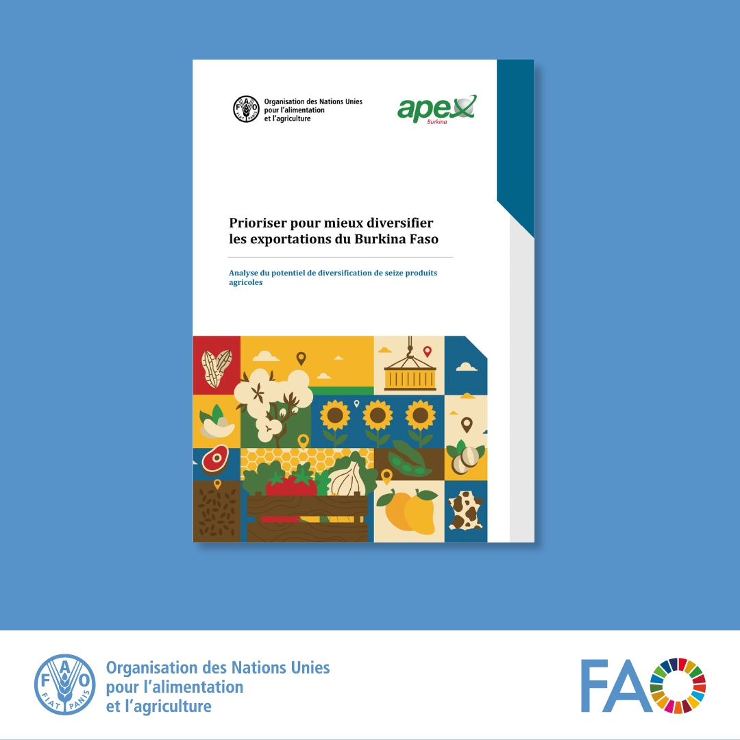 FAO Social & Economic Development (@faosocioecon) on Twitter photo Comment booster & diversifier les exportations du Burkina Faso π§π«?
How can we boost and diversify agrifood exports from π§π«? This French-language <a href="/FAO/">Food and Agriculture Organization</a>-<a href="/ApexBurkinafaso/">APEX Burkina</a>π explores traditional & π export markets for 16 π§π« ag productsπ
πdoi.org/10.4060/cd5267β¦
#MAFAP #SAPAA Comment booster & diversifier les exportations du Burkina Faso π§π«?
How can we boost and diversify agrifood exports from π§π«? This French-language <a href="/FAO/">Food and Agriculture Organization</a>-<a href="/ApexBurkinafaso/">APEX Burkina</a>π explores traditional & π export markets for 16 π§π« ag productsπ
πdoi.org/10.4060/cd5267β¦
#MAFAP #SAPAA