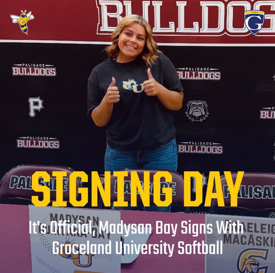 Graceland University Softball 🥎 (@softball_gu) on Twitter photo We are excited to announce the signing of Madysan Bay <a href="/madysanfaith/">Madysan Bay</a> to <a href="/GracelandU/">Graceland University</a> and our <a href="/softball_gu/">Graceland University Softball 🥎</a> family. She is an outfielder & honor student from Palisade Senior HS. Madysan is from Grand Junction, Colorado.
🐝🥎 #WeJustGettinStarted We are excited to announce the signing of Madysan Bay <a href="/madysanfaith/">Madysan Bay</a> to <a href="/GracelandU/">Graceland University</a> and our <a href="/softball_gu/">Graceland University Softball 🥎</a> family. She is an outfielder & honor student from Palisade Senior HS. Madysan is from Grand Junction, Colorado.
🐝🥎 #WeJustGettinStarted
