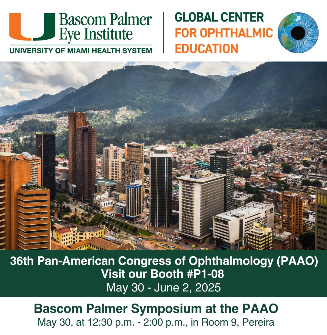 Join us at PAAO for the Bascom Palmer Symposium on Friday, May 30, at 12:30 p.m. - 2:00 p.m., in Room 9, Pereira, as our renowned faculty present on a variety of topics and cases in cornea, ocular surface, oculoplastics, glaucoma, and retina.