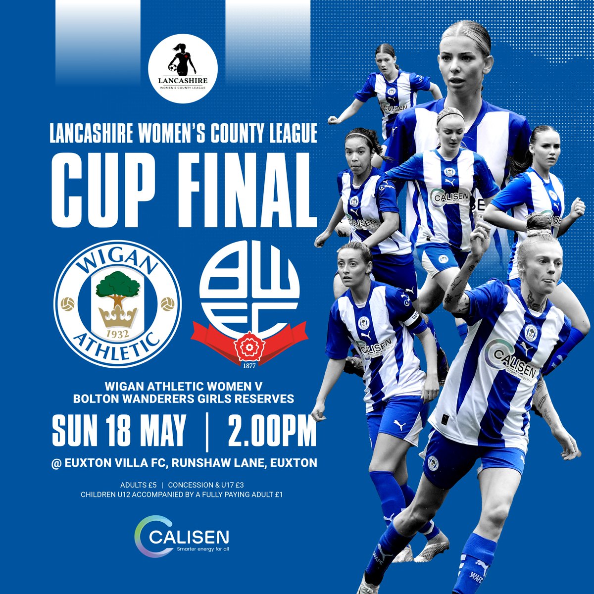 Wigan Athletic (@laticsofficial) on Twitter photo 🏆 <a href="/Latics_Women/">Wigan Athletic Women</a> are in their first League Cup Final on Sunday, looking to complete a historic double!
Tickets for the showpiece fixture are available on the day at Euxton Villa (cash & card payments accepted). 🎟️
#wafc 🔵⚪️ 🏆 <a href="/Latics_Women/">Wigan Athletic Women</a> are in their first League Cup Final on Sunday, looking to complete a historic double!
Tickets for the showpiece fixture are available on the day at Euxton Villa (cash & card payments accepted). 🎟️
#wafc 🔵⚪️